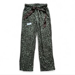 Aerie Leopard Print Lounge Pajama Pants Green Animal Print Ribbon Tie Size XS